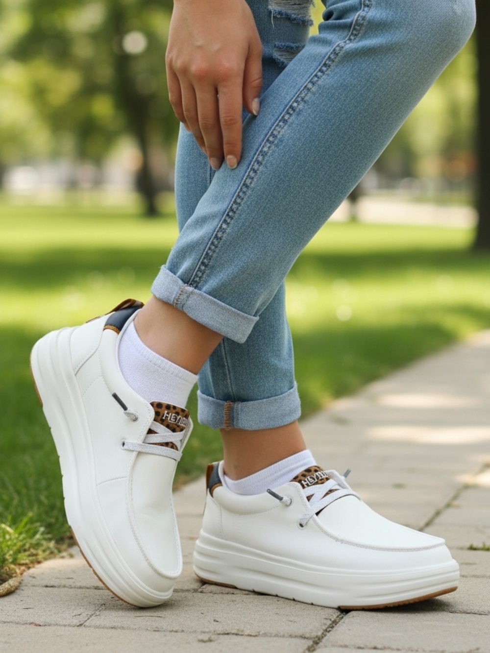 Hey Dude Women’s Wendy Nova Slip-On Sneakers with Leopard Accent Size 6